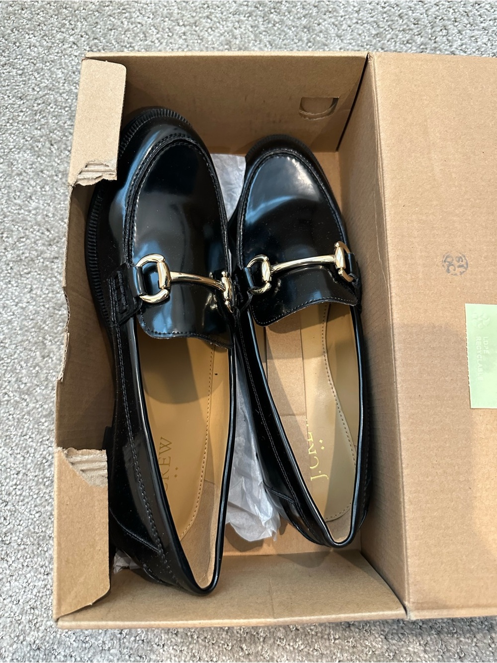 J. Crew Black Patent Leather Loafers with Gold Horsebit - Picture 2 of 6